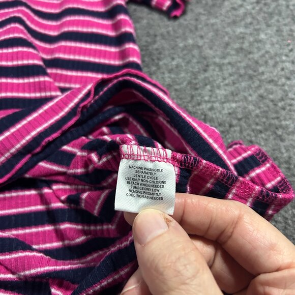 Vtg 90s Y2k Eye Candy Pink Black Stripe Rib Knit Mock Neck Top Ring Pull Size 1X - Picture 4 of 9